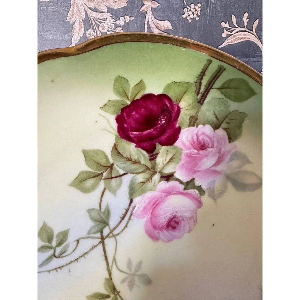 Antique J&C Louise Bavaria La Rose de Malmaison Hand Painted 8.5